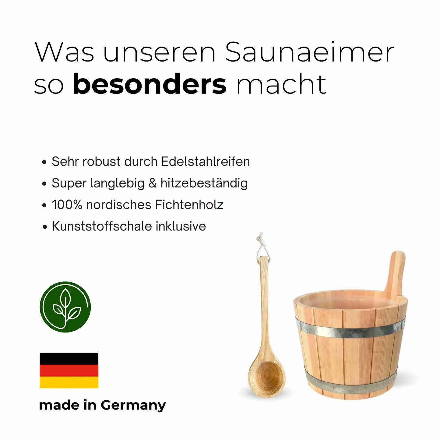 Saunaeimer/Saunakübel Set aus Nadelholz mit Aufgusskelle - Wellow Sauna