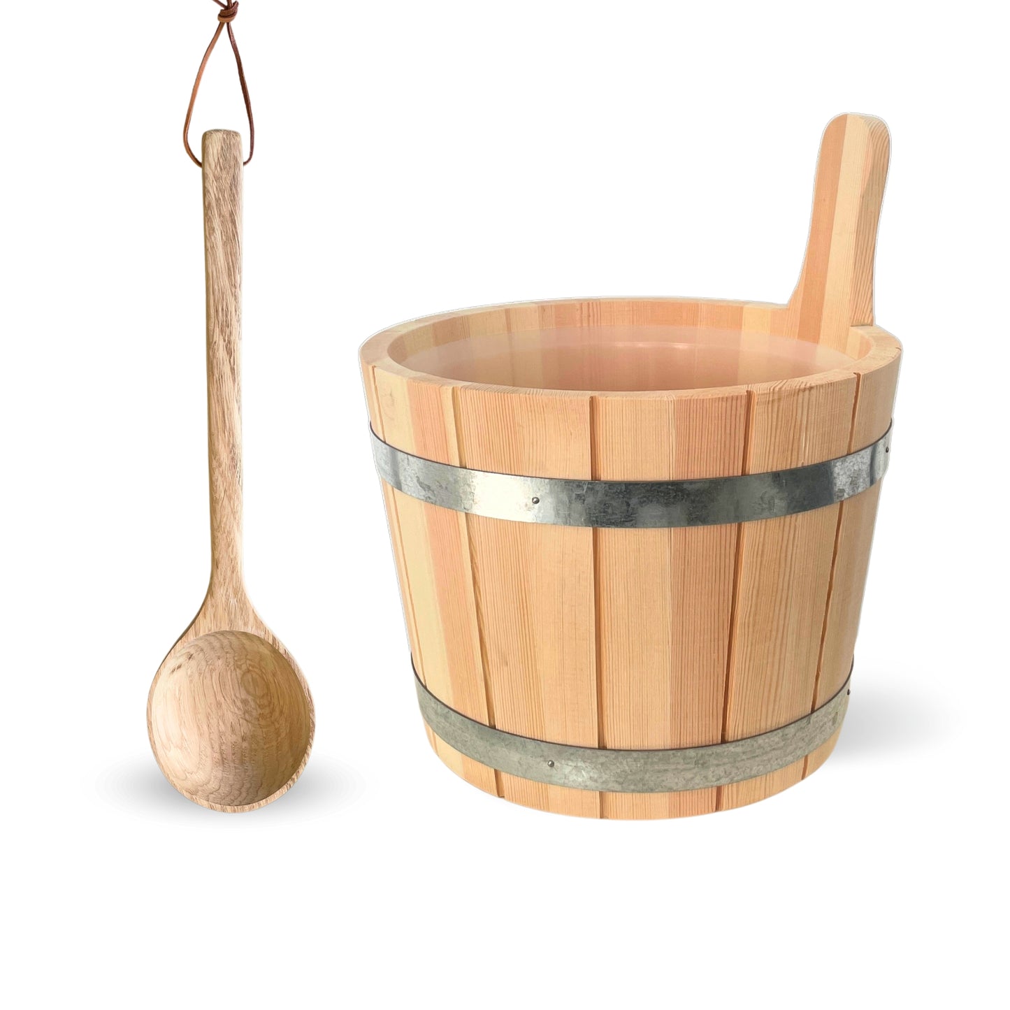 Saunaeimer/Saunakübel Set aus Nadelholz mit Aufgusskelle