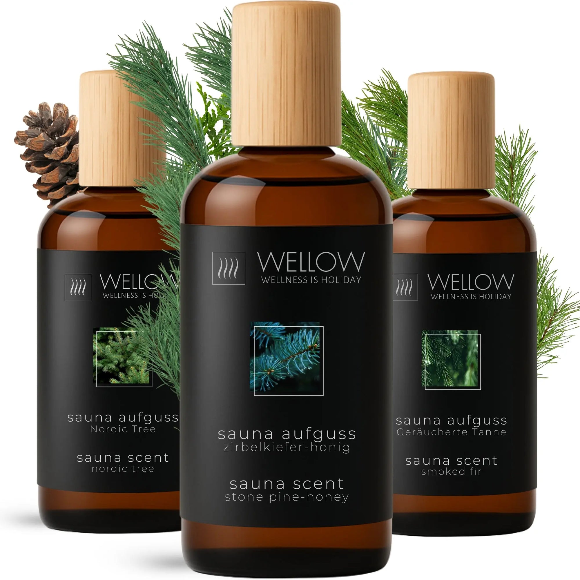 3er Sauna Aufguss Set - Holzig & Erdend - Wellow Sauna