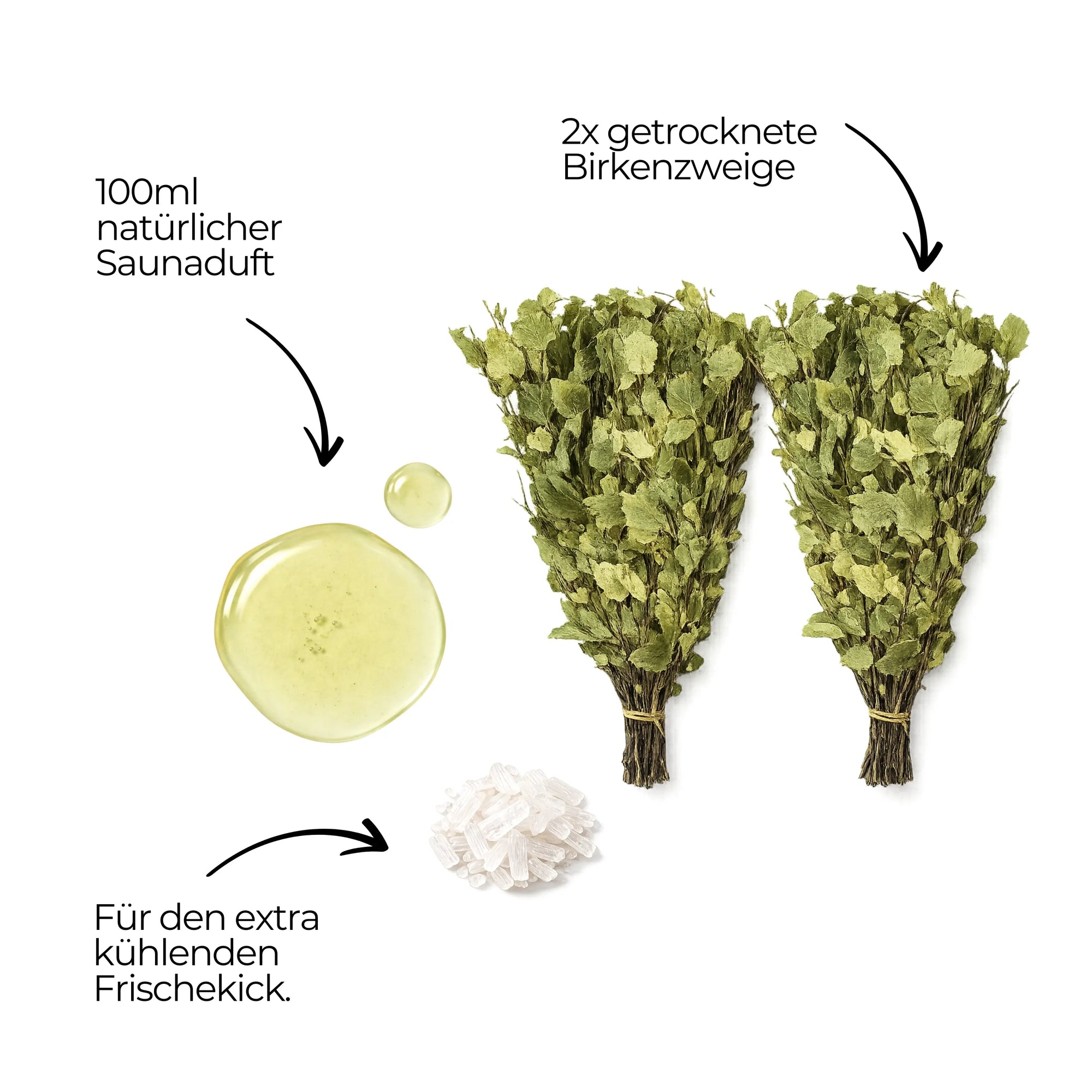 Banja Set Sibirische Klarheit mit Birkenquasten, Birken-Aufguss & Mentholkristallen - Wellow Sauna