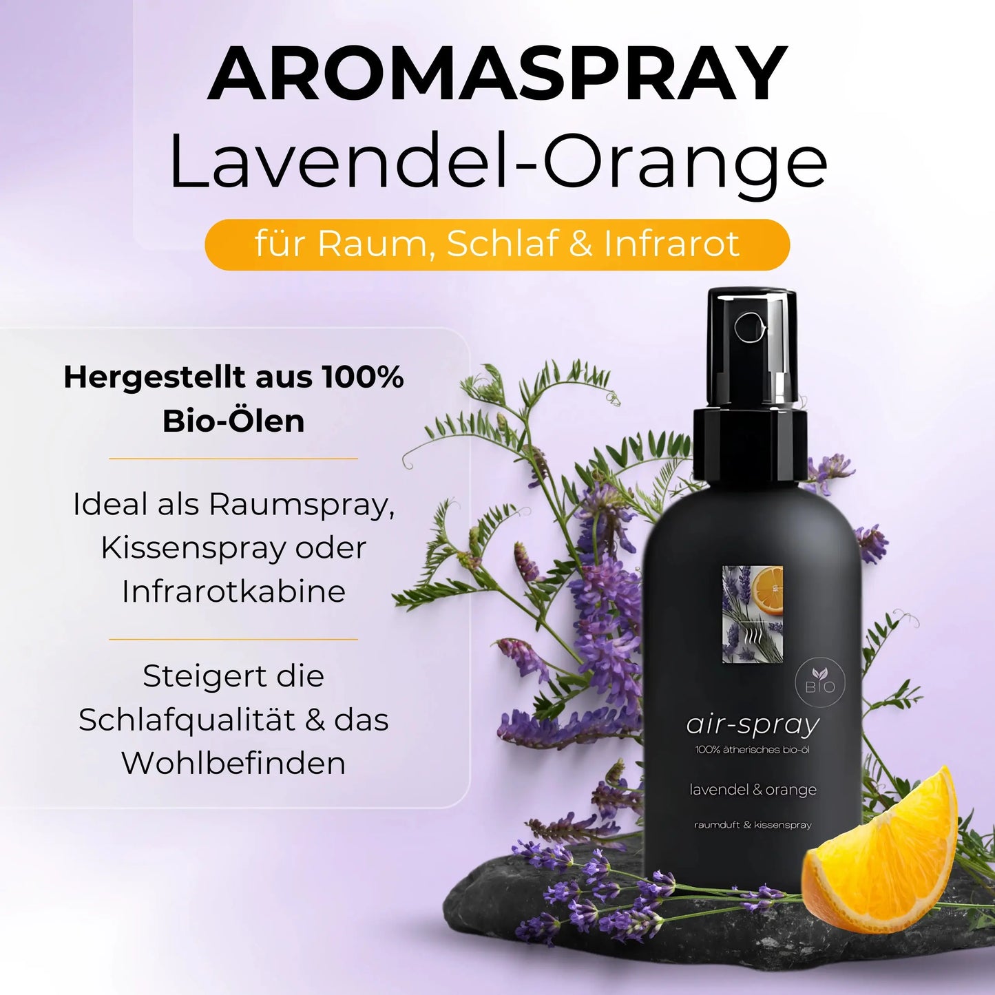 Bio-Aromaspray für Raum & Kissen - Lavendel-Orange - Wellow Sauna