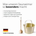 Design-Saunaeimer Set mit Tragegurt gelbgold und Aufgusskelle - Wellow Sauna