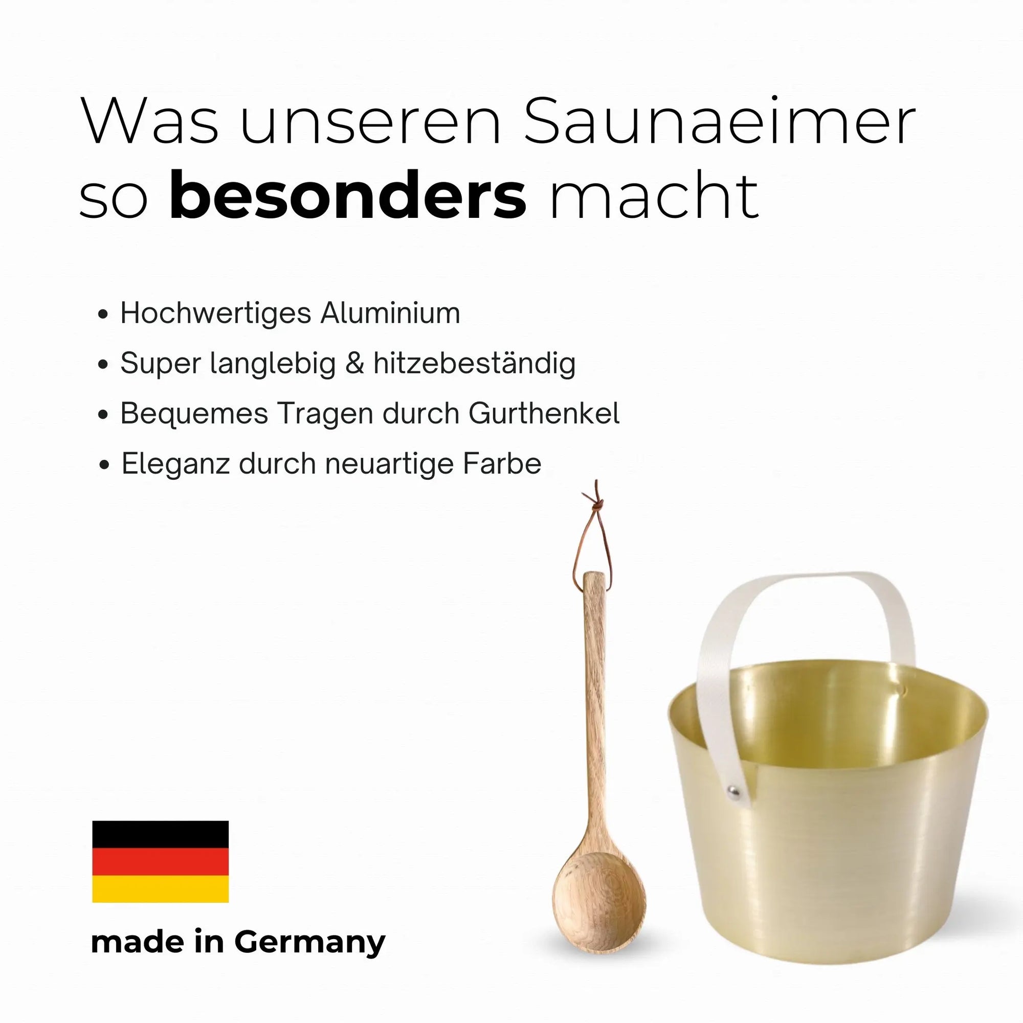 Design-Saunaeimer Set mit Tragegurt gelbgold und Aufgusskelle - Wellow Sauna