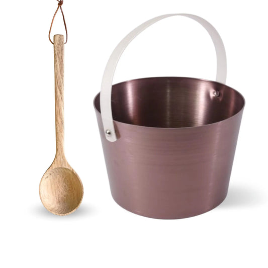 Design-Saunaeimer Set mit Tragegurt gelbgold und Aufgusskelle (Kopie) - Wellow Sauna