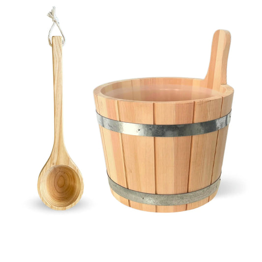 Saunaeimer/Saunakübel Set aus Nadelholz mit Aufgusskelle - Wellow Sauna