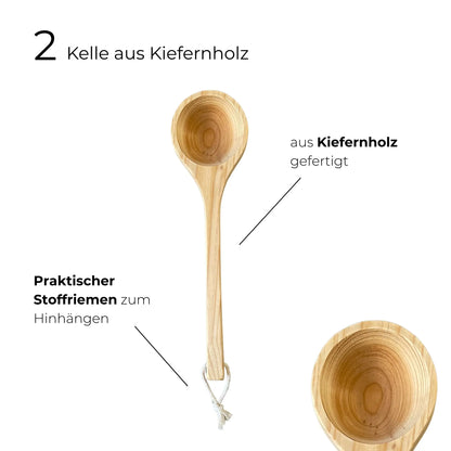 Saunaeimer/Saunakübel Set aus Nadelholz mit Aufgusskelle - Wellow Sauna