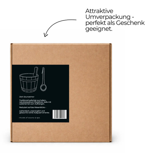 Saunaeimer/Saunakübel Set aus Nadelholz mit Aufgusskelle - Wellow Sauna