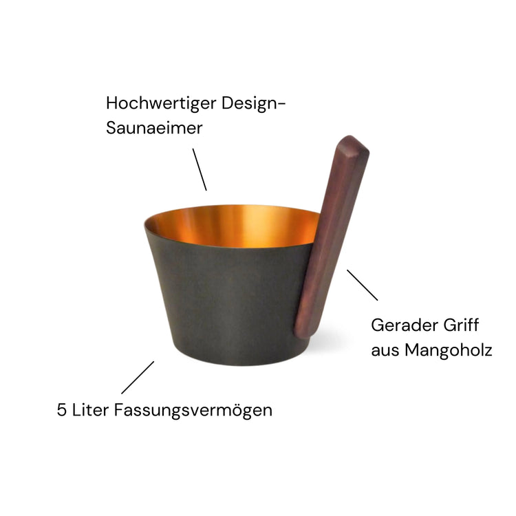Design-Saunaeimer/Saunakübel Aluminium schwarz gold - Wellow Sauna