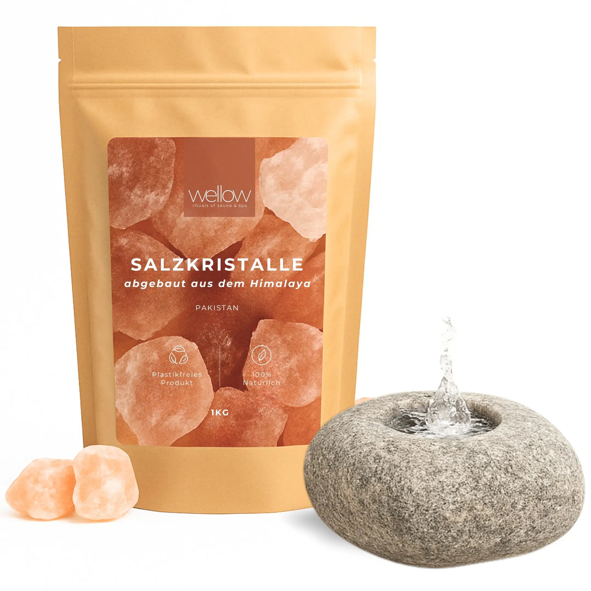 Sole-Set Saunaset 1kg Salzkristalle + Spezial-Saunastein Dampfstein - Wellow Sauna