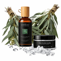 Banja Set Eukalyptus Frischekraft mit Eukalyptusquasten, Eukalyptus-Aufguss & Mentholkristallen